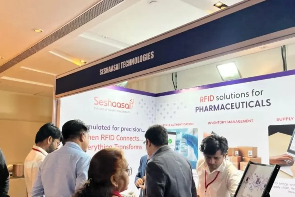Seshaasai Technologies IPO listing day image showing stock market display and company logo reflecting strong debut and investor enthusiasm.