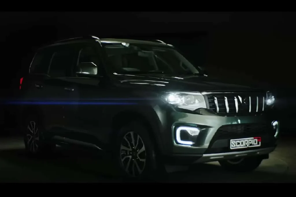 2026 Mahindra Scorpio N SUV in camouflage during road testing, showcasing updated styling and rugged presence.