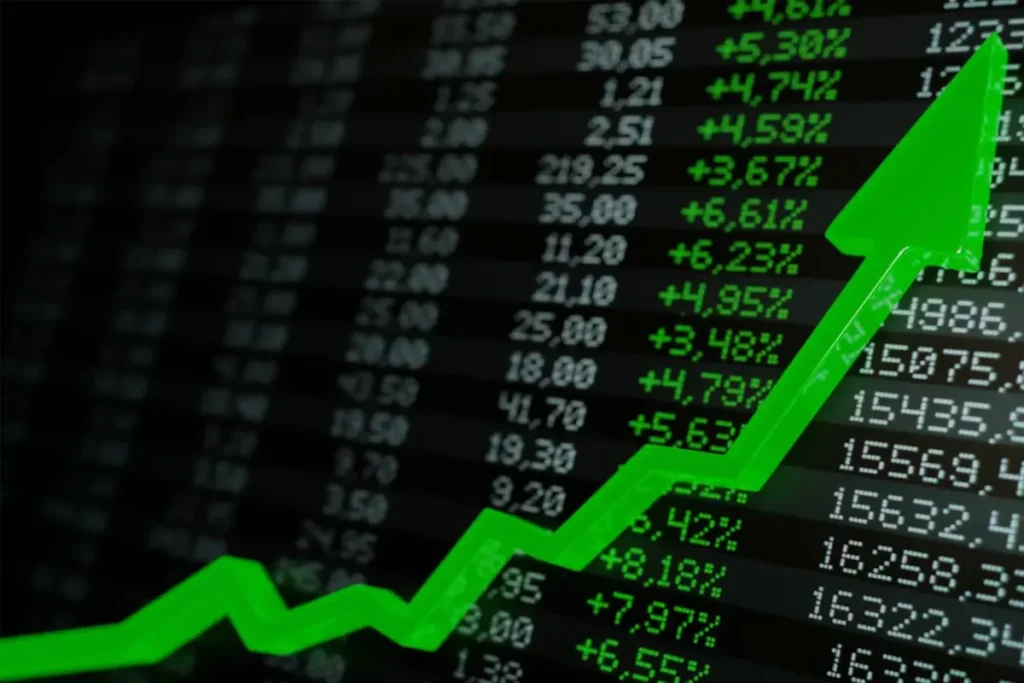 Upward stock chart under a magnifying glass with 2026 text, symbolizing the rise and future opportunities of India growth stocks.