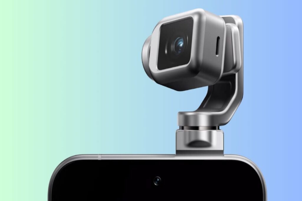 Futuristic HONOR Robot Phone with robotic camera arm and glowing AI interface on a high-tech stage.