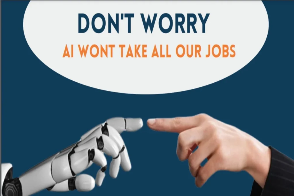 AI and human collaboration in a modern office environment showing that technology supports, not replaces, tech professionals.