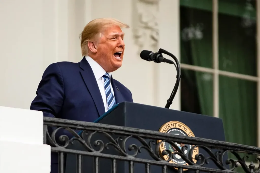 Donald Trump speaking at a White House press event about the Donald Trump student debt relief program providing financial relief to millions of students in 2025.
