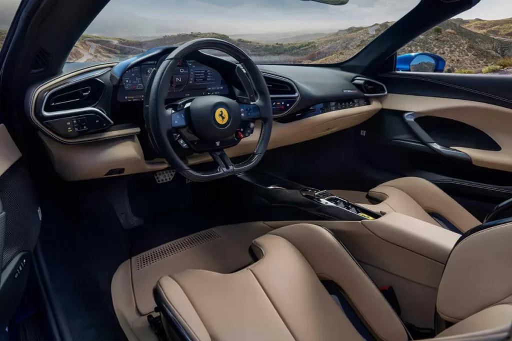 Ferrari 296 GTS 2025 specs – red convertible hybrid supercar featuring 3.0-litre V6 engine, 819 hp power, and 0-100 km/h in 2.9 seconds.