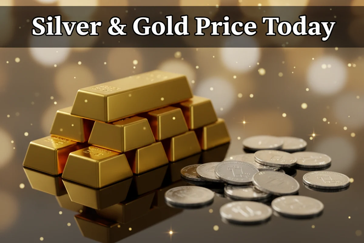 Close-up of gold bars and silver coins symbolizing 2025 Silver & Gold Price movement and market volatility.