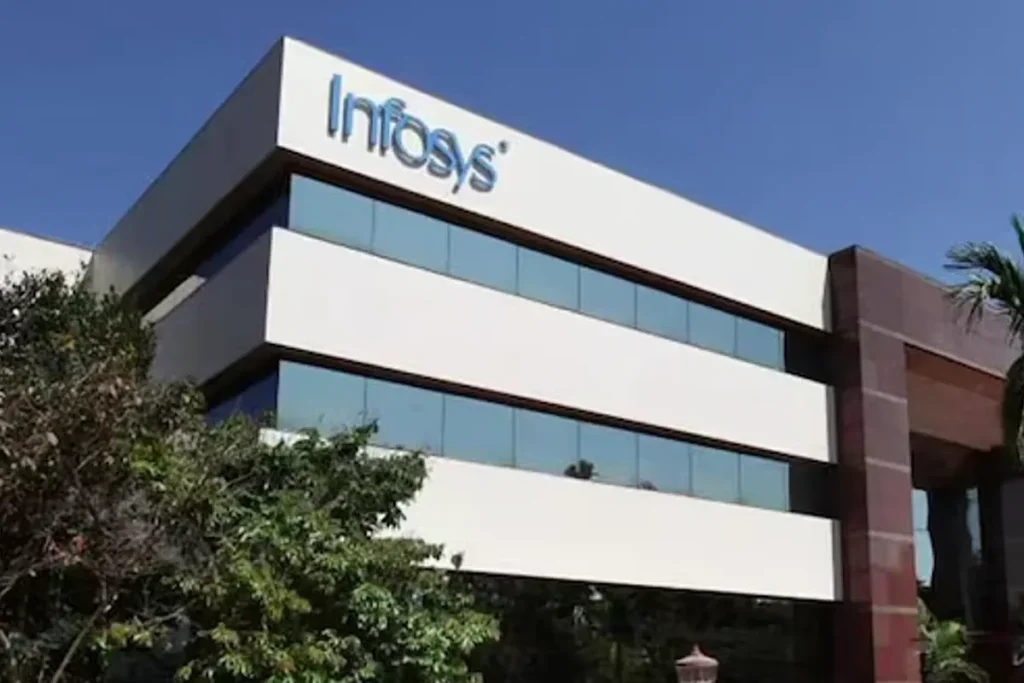 Infosys Profit Growth chart showing 13% year-on-year rise in Q2 FY26 earnings with upward arrow and revenue gain illustration.