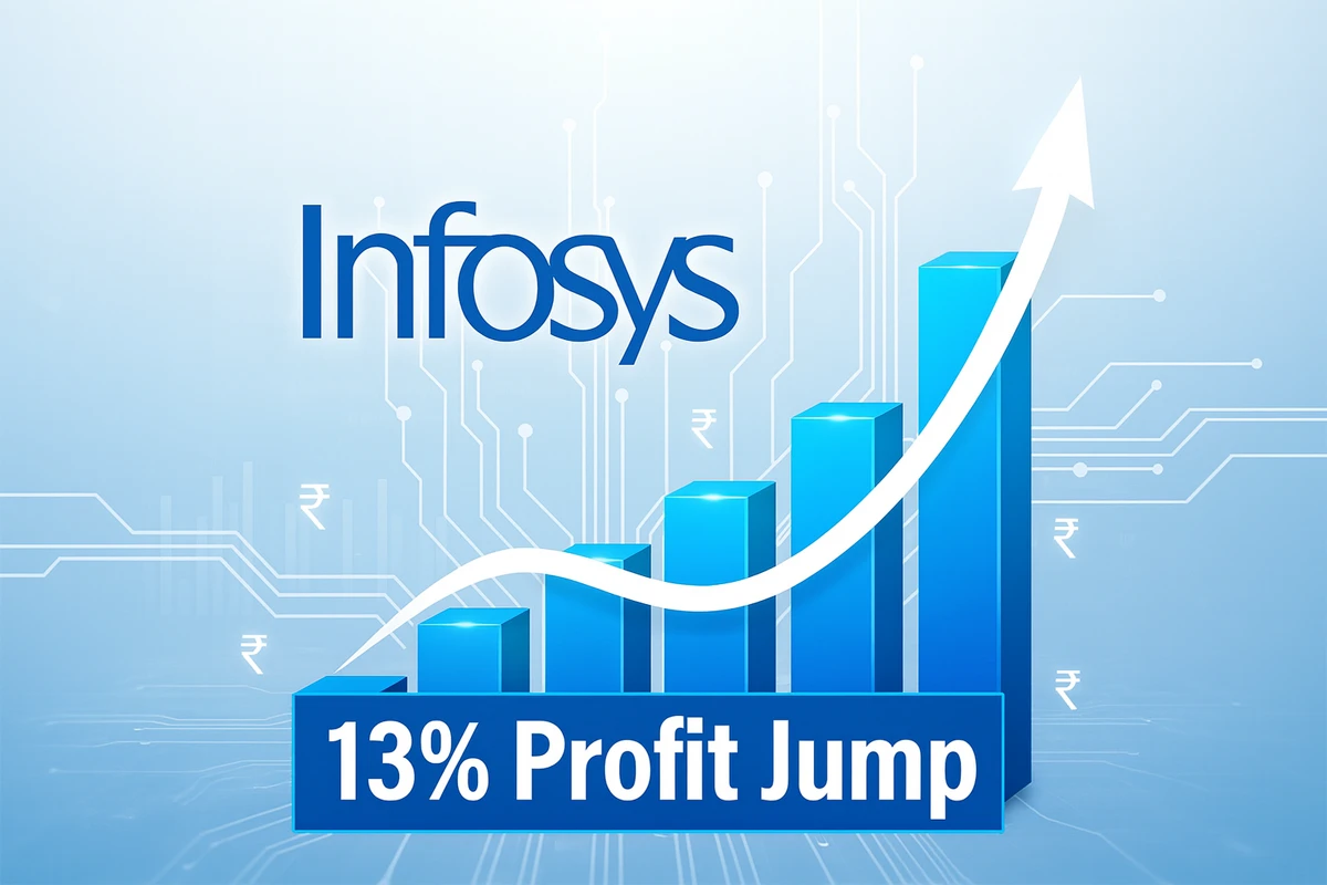 Infosys Q2 Results FY26 showing 13% profit rise and 9% revenue growth with CEO Salil Parekh addressing earnings update.