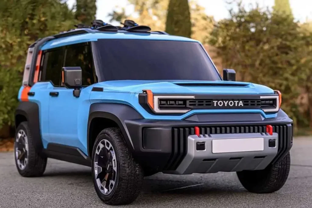 Land Cruiser FJ concept SUV with bold front design, LED headlamps, rugged tires, and desert backdrop.