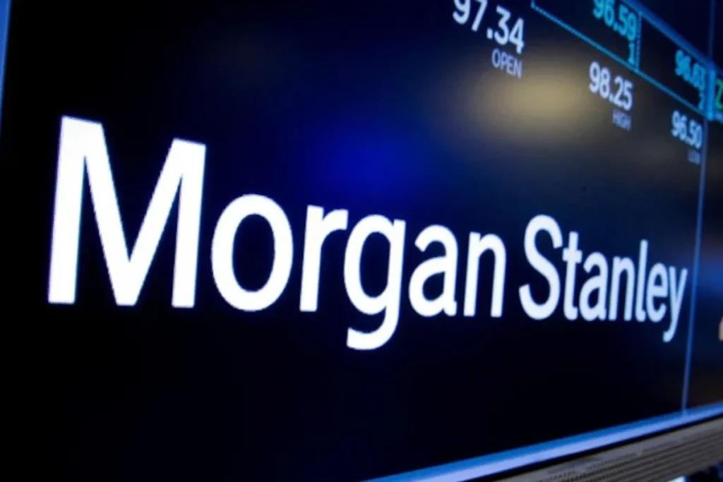 Morgan Stanley trading team monitors stock performance amid record-breaking quarterly profits.