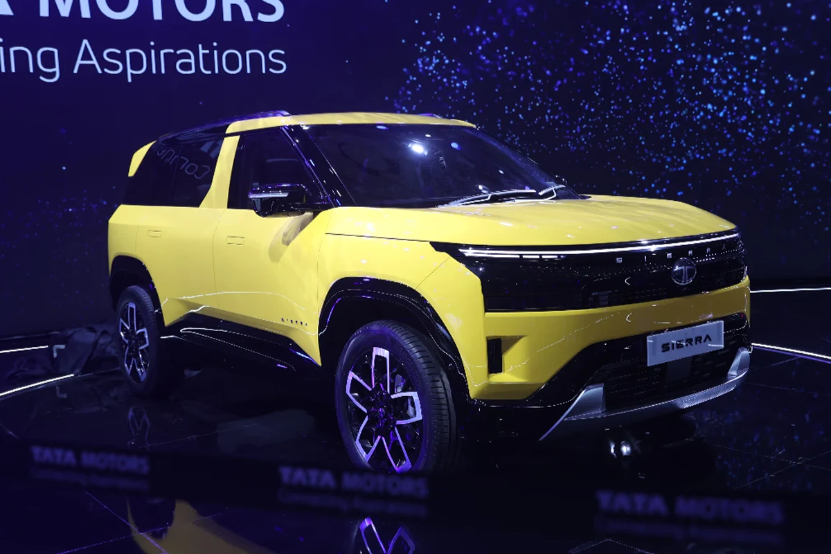 New Tata Sierra 2025 SUV exterior design with modern LED headlamps and rugged look.