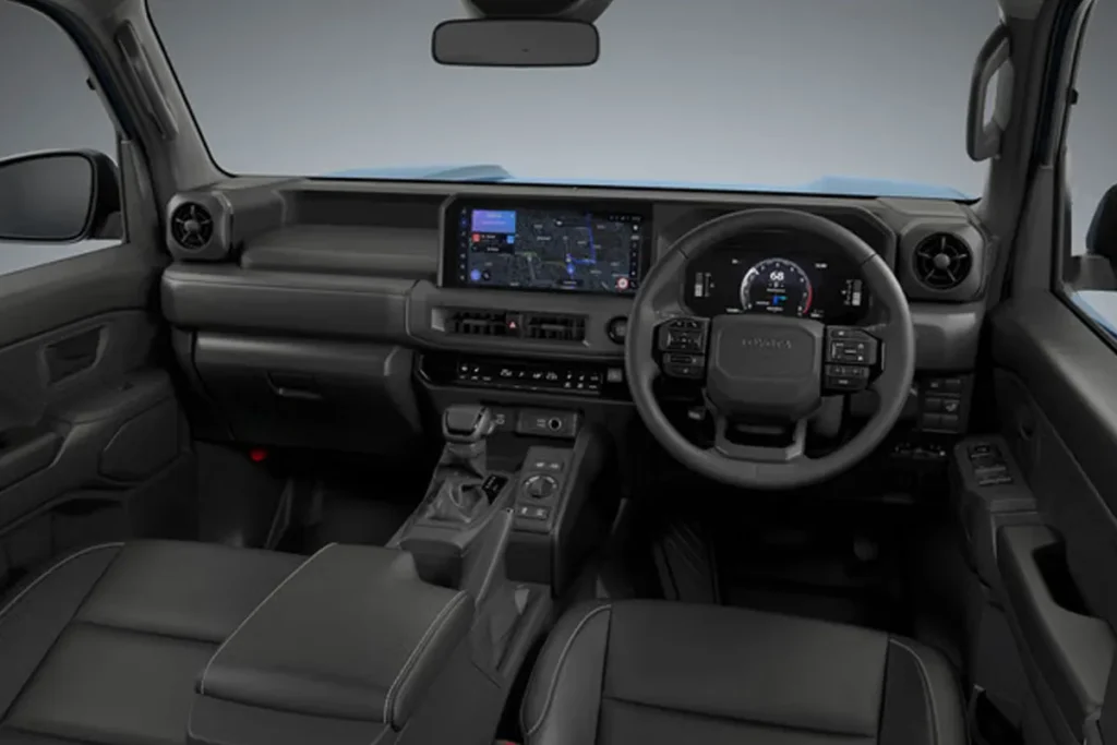 Toyota new SUV India model Land Cruiser FJ displayed on rocky terrain with a bold, rugged design perfect for off-road driving.