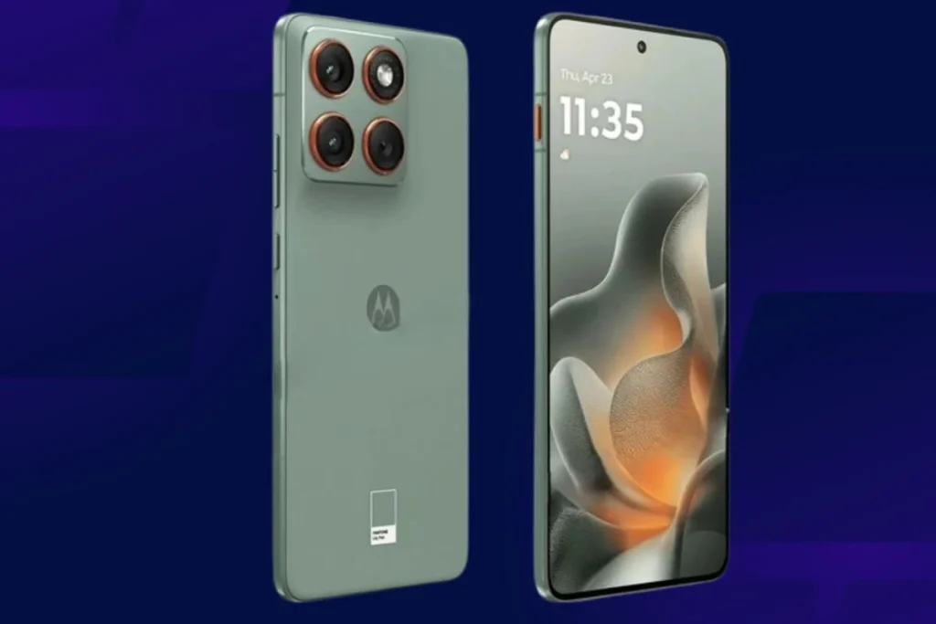 Moto Edge 70 smartphone in silver finish placed beside its box, representing premium design and value expected at an affordable price point. 