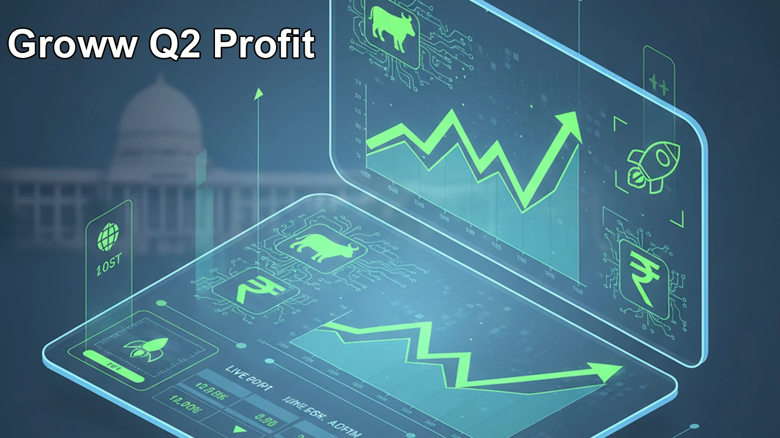 Chart highlighting the 12% rise in Groww Q2 profit as the platform shifts focus toward long-term wealth products.