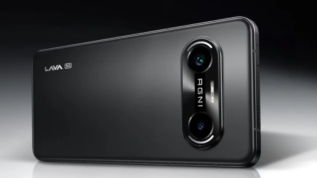 Lava Agni 4 India price announcement showing ₹24,999 on screen with the phone in side-angle view.