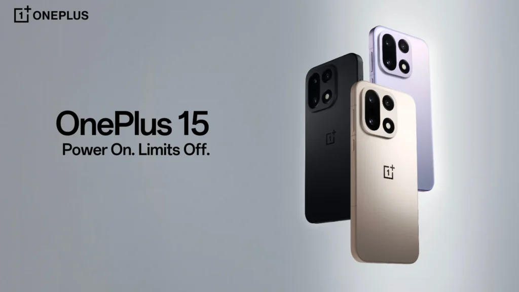 OnePlus 15 5G smartphone highlights its premium build, large LTPO display, and advanced triple-camera system.