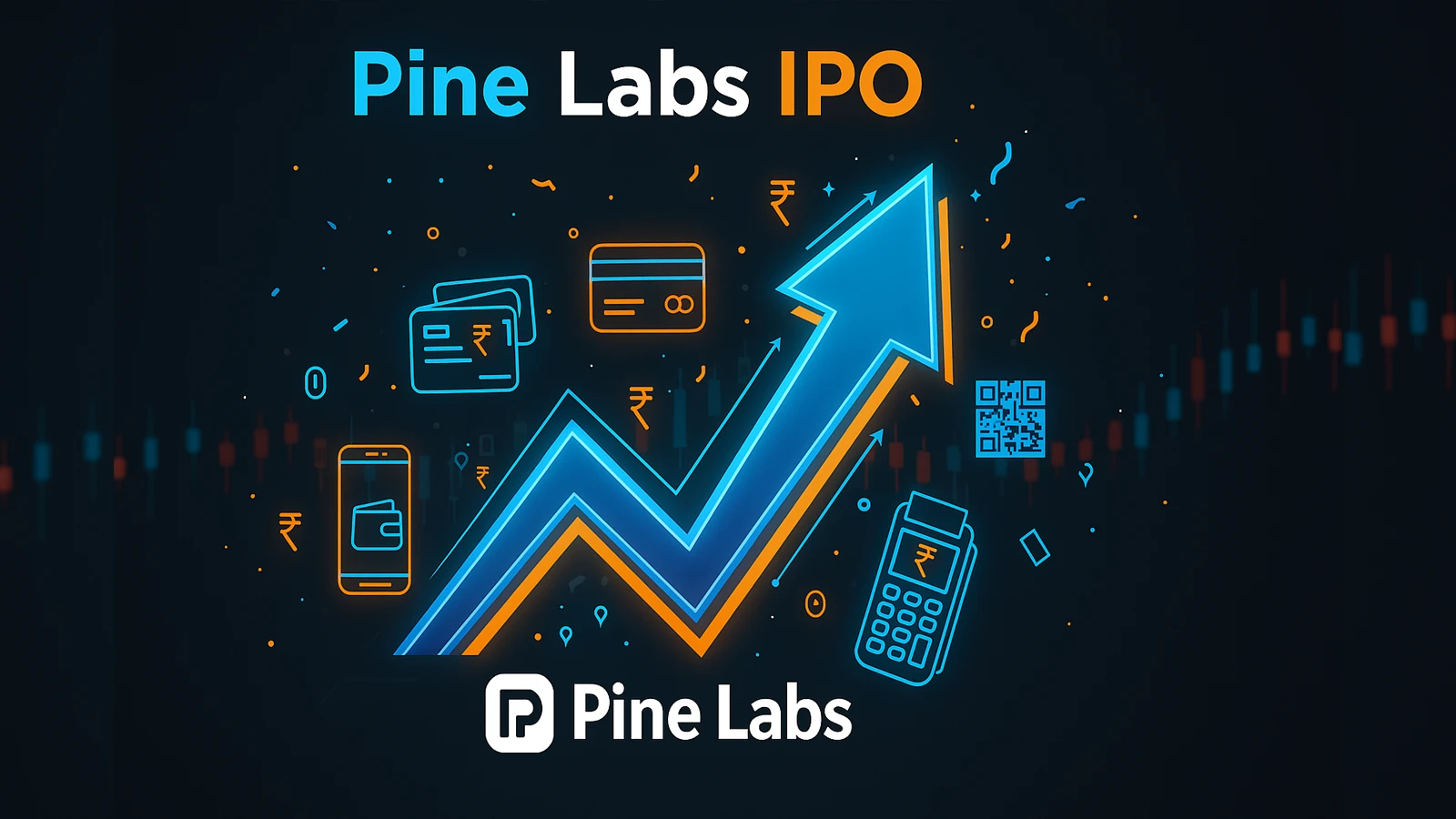 Pine Labs IPO 2025 illustration showing upward arrow, digital payment icons, and fintech growth concept.
