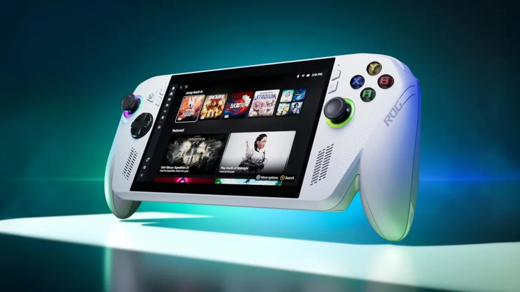 ROG Xbox Ally X handheld gaming console featuring AMD Z2 Extreme chip and 7-inch 120Hz display for next-gen gaming experience.