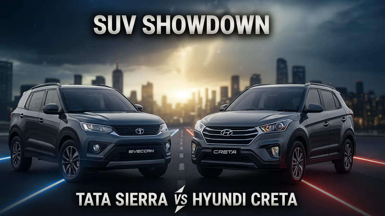 Tata Sierra vs Hyundai Creta 2025 comparison of design, features and performance.