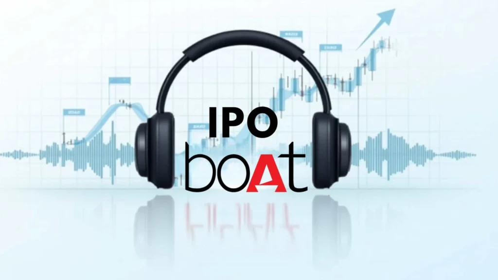 Group of young investors celebrating the launch of the boAt IPO in front of stock market screens, symbolizing India’s vibrant tech and lifestyle startup scene.