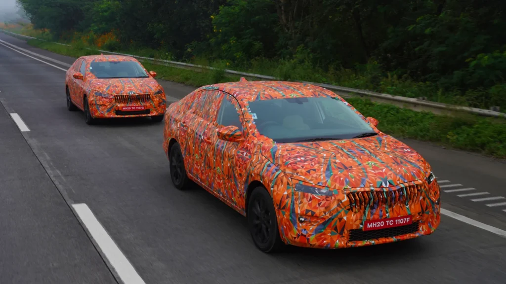 Spy shot of Skoda Slavia facelift rear section featuring subtly redesigned tail lamps.