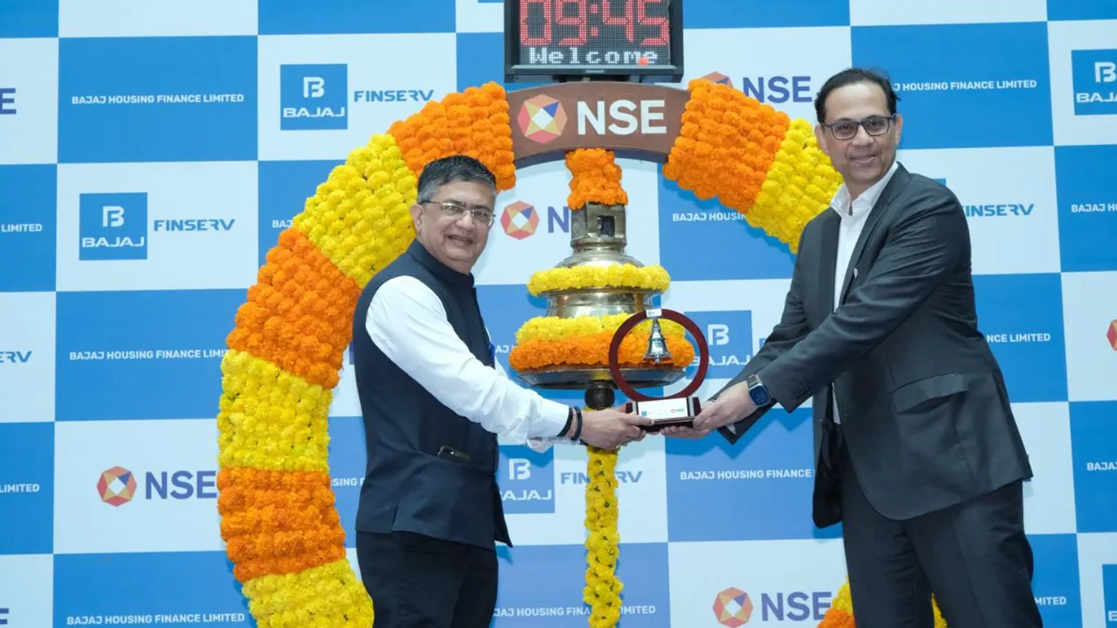 Graph showing Bajaj Housing Finance Stock falling sharply, reflecting a 9% drop amid concerns over loan growth and higher borrowing costs.