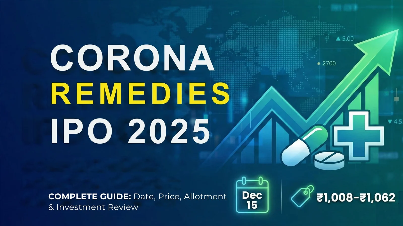 A user checking the Corona Remedies IPO allotment status on a laptop with market charts in the background.