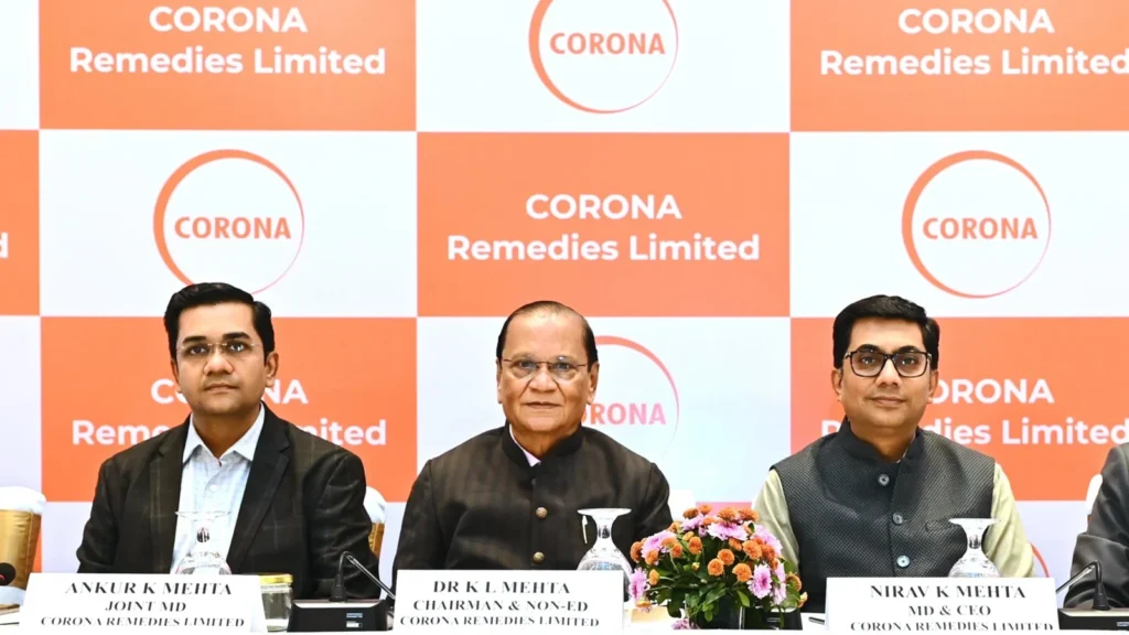 Corona Remedies share price surges on NSE debut as pharma IPO attracts strong investor interest.
