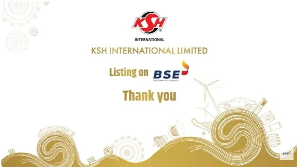 KSH International IPO listing image showing the stock opening below its issue price on NSE, resulting in immediate losses for IPO investors.