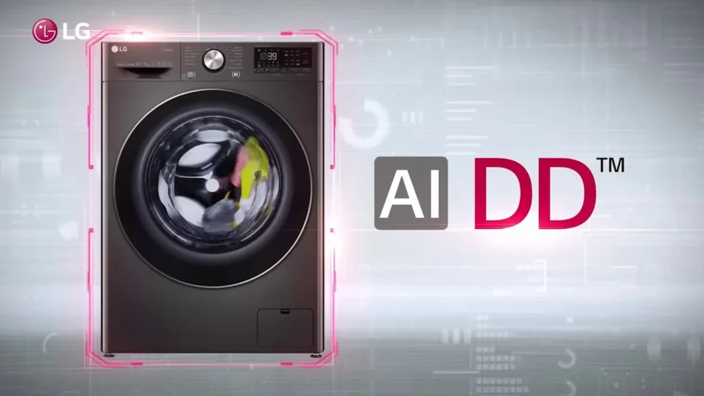 LG AI washing machine with smart fabric detection technology, designed for efficient washing and improved home convenience.