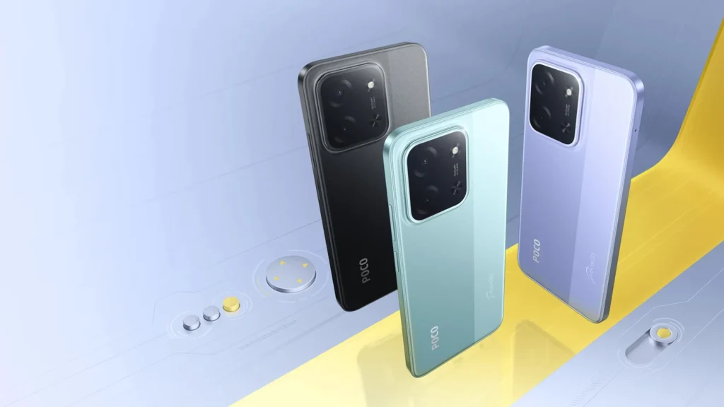 Poco C85 5G price teaser graphic showing the smartphone design with expected budget-friendly pricing highlights.