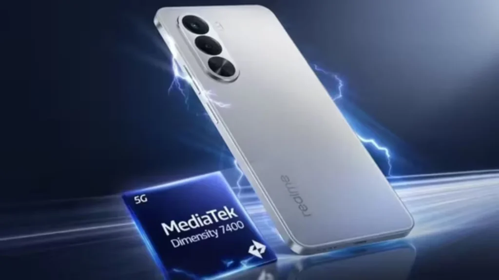 Realme P4x specifications displayed with focus on its large battery, dual-camera setup, fast charging support, and modern 5G features.